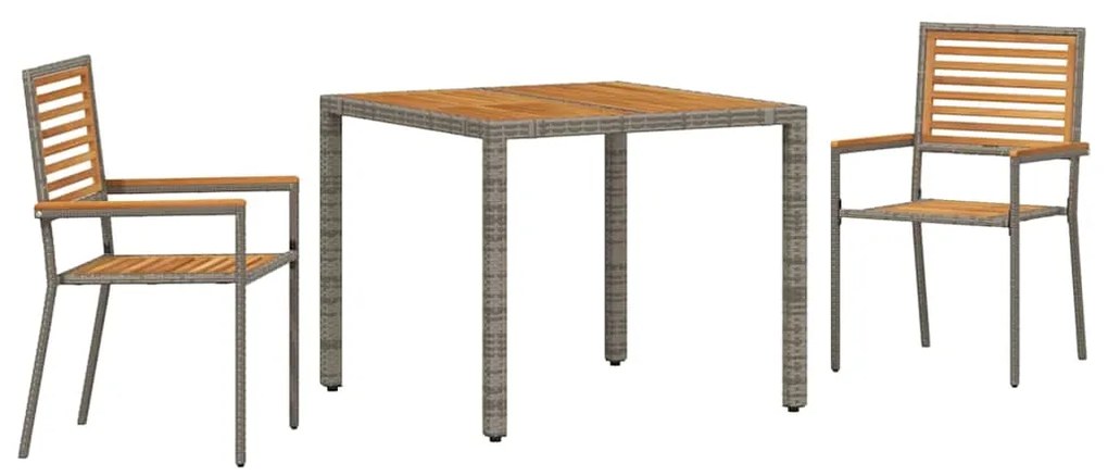 vidaXL Σέτ φαγητού για κήπο 3 pcs Γκρι 90 x 90 x 75 cm συνθετικό ρατάν