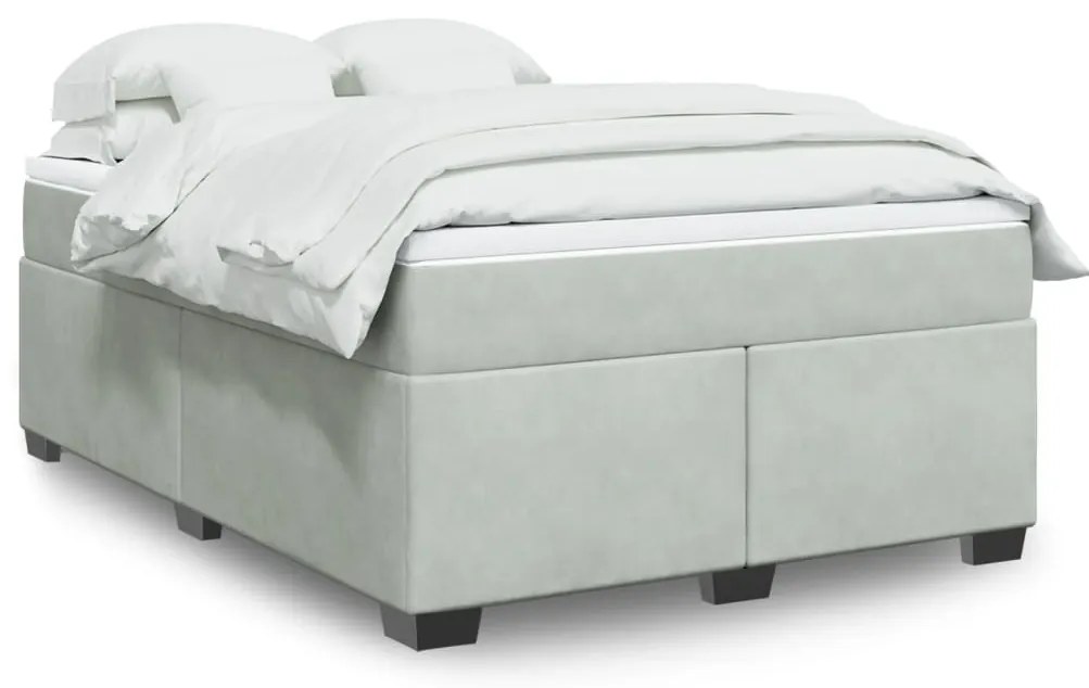 vidaXL Κρεβάτι Boxspring με Στρώμα Ανοιχτό Γκρι 140x190 εκ. Βελούδινο