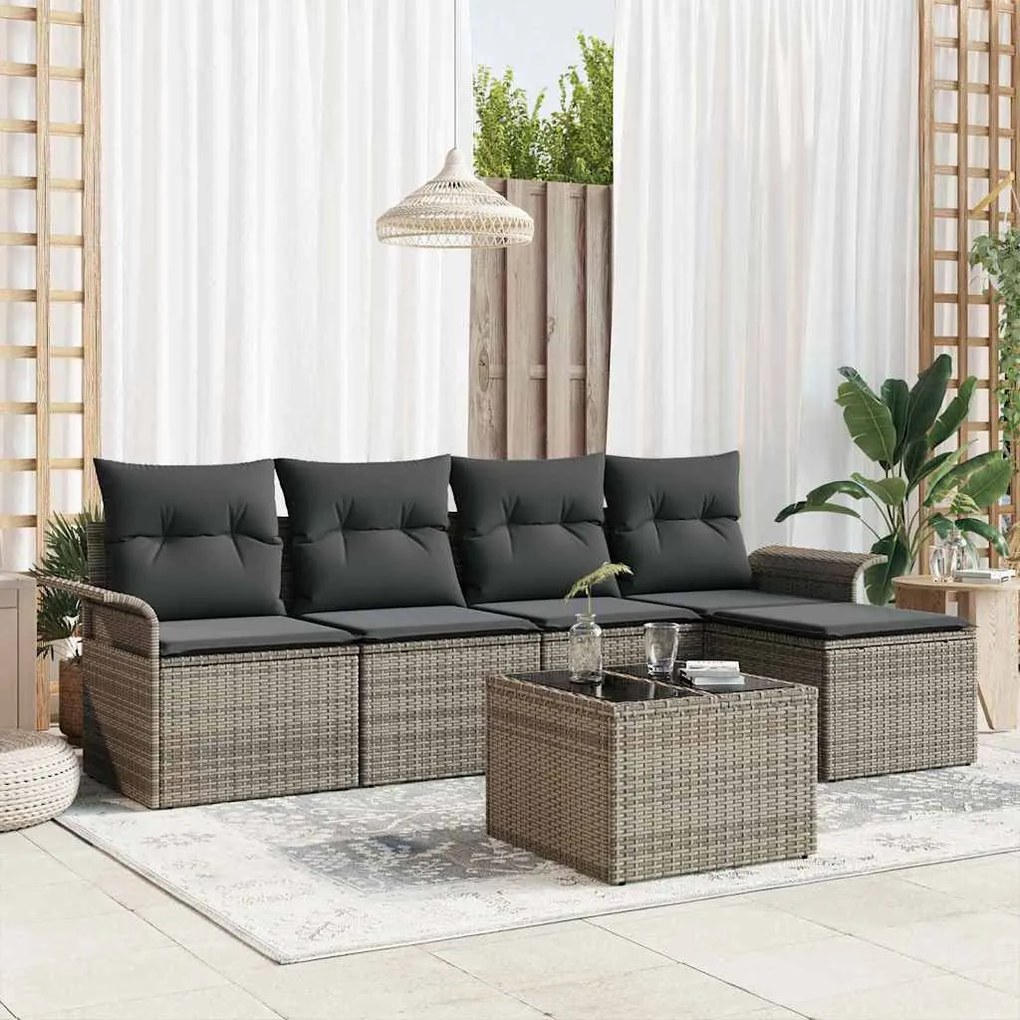 vidaXL Σετ Καναπέ Κήπου με μαξιλάρι 6 pcs Γκρι Πολυ ράταν