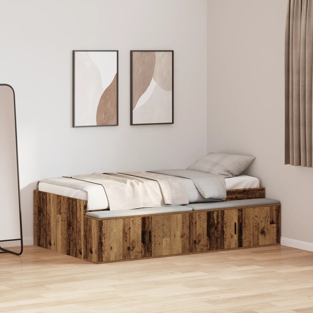 vidaXL Κρεβάτι αποθήκευσης Παλαιού Ξύλου 90x200 εκ.