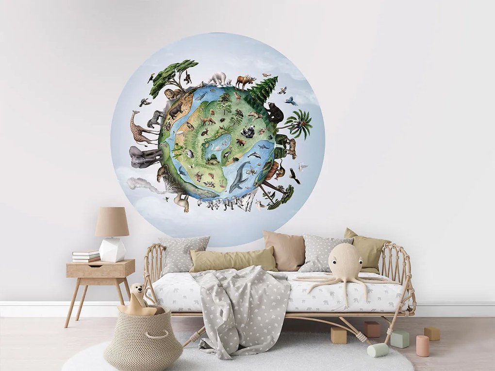 Animals On Earth Ταπετσαρια Τοιχου Μπλε Στρογγυλη 80cm