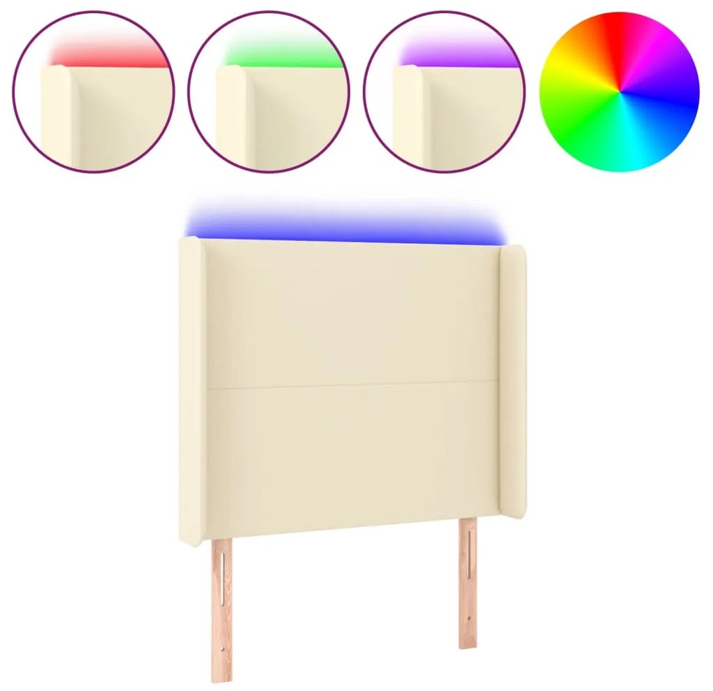 vidaXL Κεφαλάρι Κρεβατιού LED Κρεμ 103x16x118/128 εκ. Συνθετ. Δέρμα
