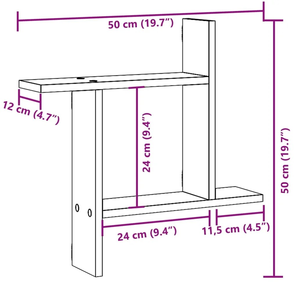 Ραφιέρες Τοίχου 2 τεμ. Sonoma Δρυς 50x12x50 εκ. από Επεξ. Ξύλο - Καφέ