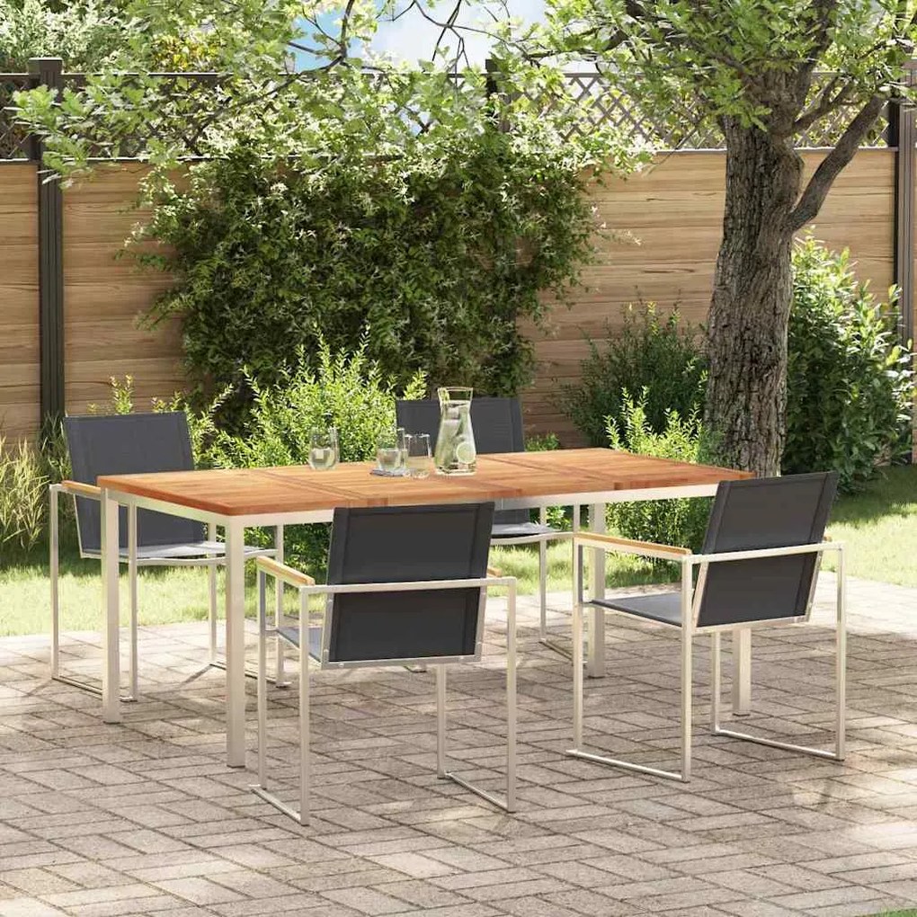 vidaXL set τραπεζαρίας κήπου 5 τμχ από ξύλο teak και ανοξείδωτο χάλυβα