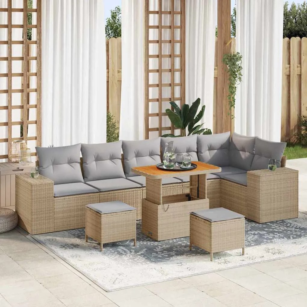 vidaXL Σετ Καναπέ Κήπου 9 pcs Μπεζ συνθετικό ρατάν