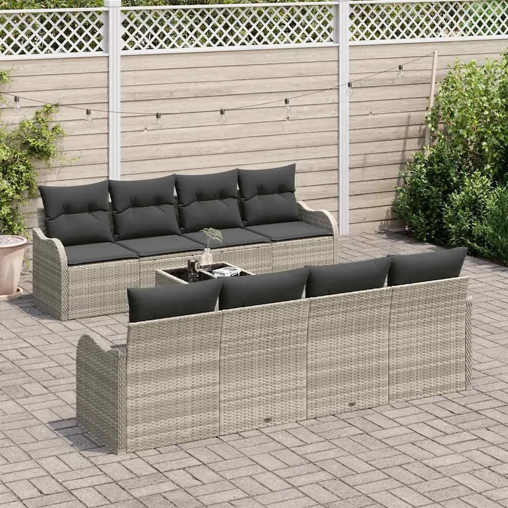 vidaXL Σετ Καναπέ Κήπου 9 pcs Ανοιχτό γκρι 55 x 55 x 37 εκ Πολυ ράταν