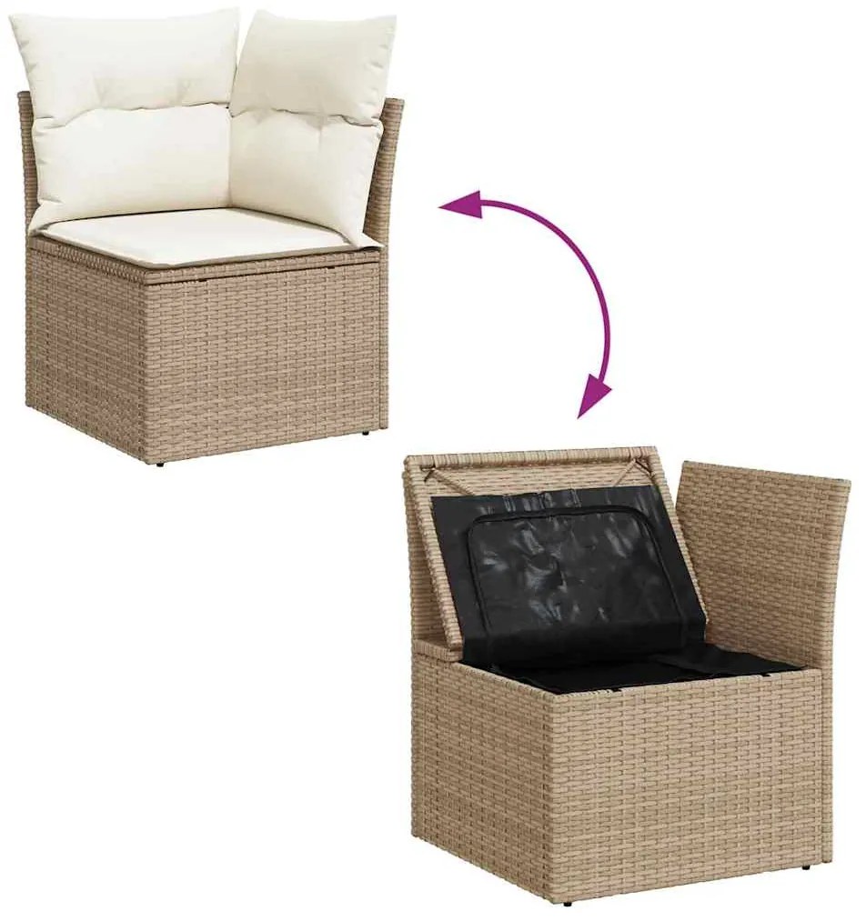 vidaXL Σετ Καναπέ Κήπου με μαξιλάρι 7 pcs Beige, λευκό Πολυ ράταν