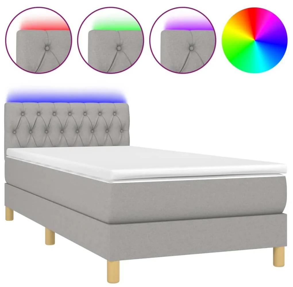 Κρεβάτι Boxspring με Στρώμα &amp; LED Αν.Γκρι 100x200 εκ Υφασμάτινο - Γκρι