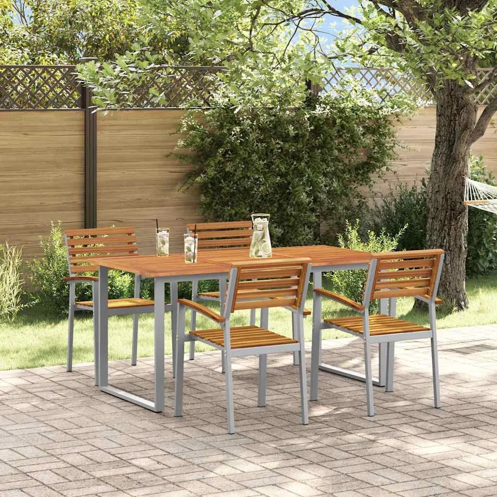 vidaXL Σετ Εξωτερικής Τραπεζαρίας 5 Τεμαχίων από Ξύλο Ακακίας και Μέταλλο