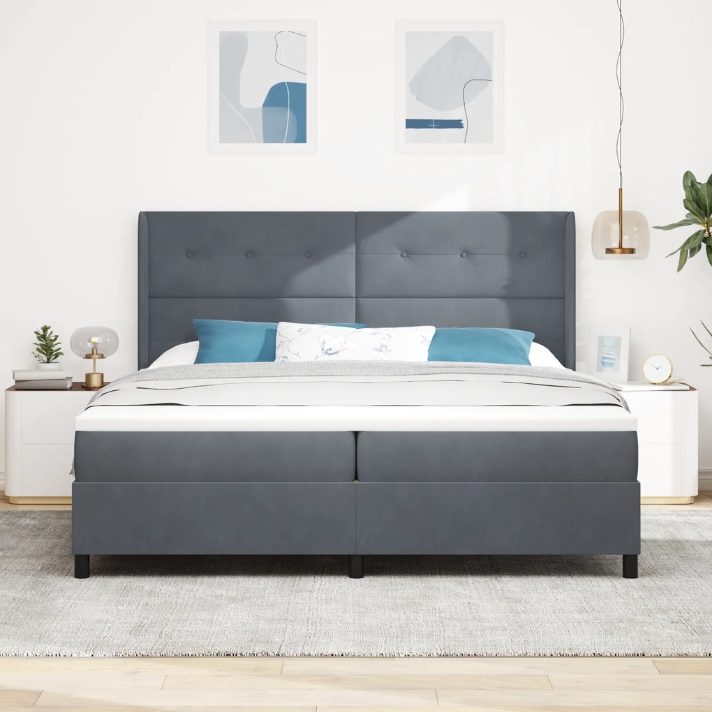 vidaXL Στρώμα Κρεβατιού με Στρώμα Σκούρο Γκρι 200x200 εκ Βελούδο