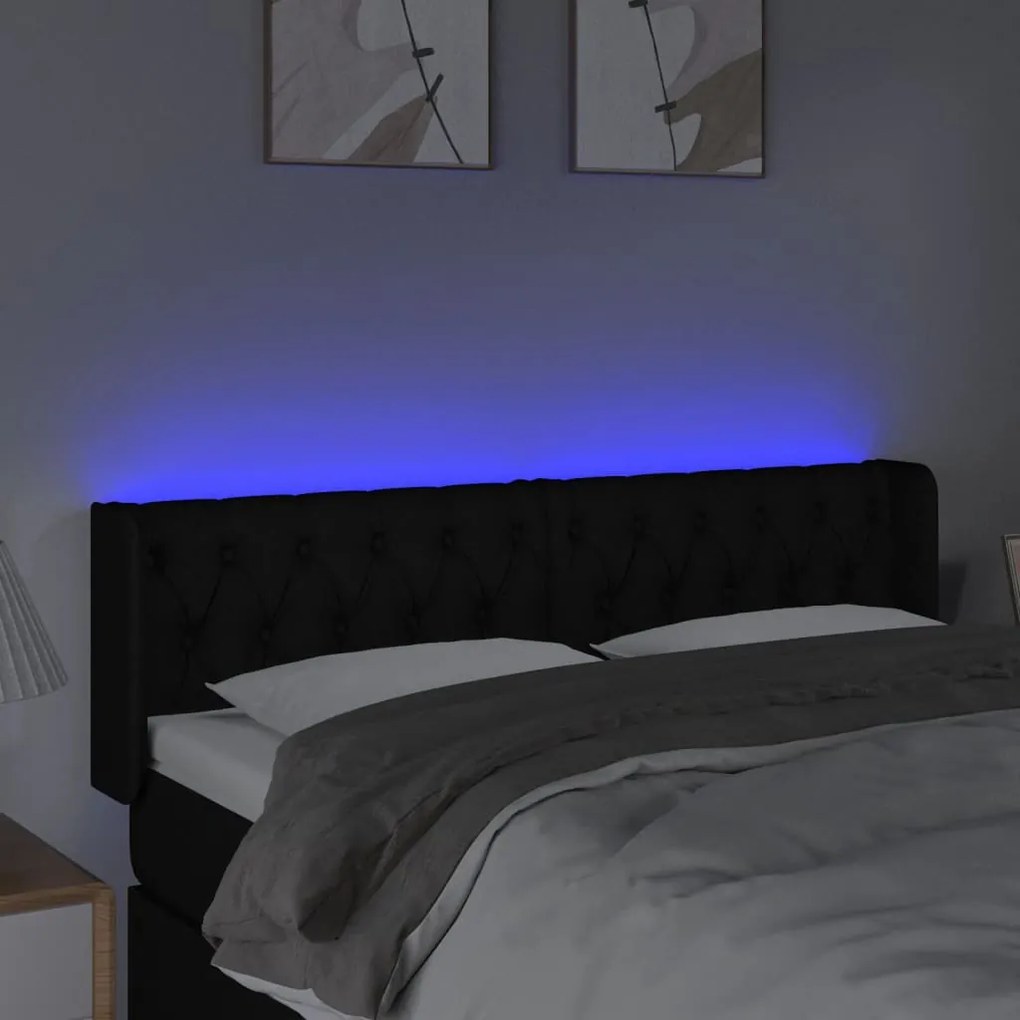 vidaXL Κεφαλάρι Κρεβατιού LED Μαύρο 163x16x78/88 εκ. Υφασμάτινο
