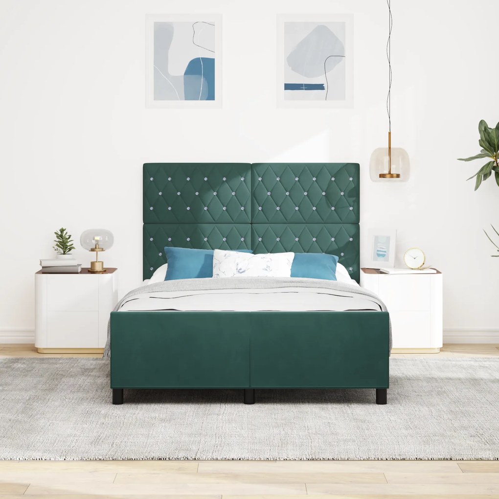 vidaXL Σκελετός Κρεβατιού Σκούρο πράσινο 160 x 200 cm Βελούδο