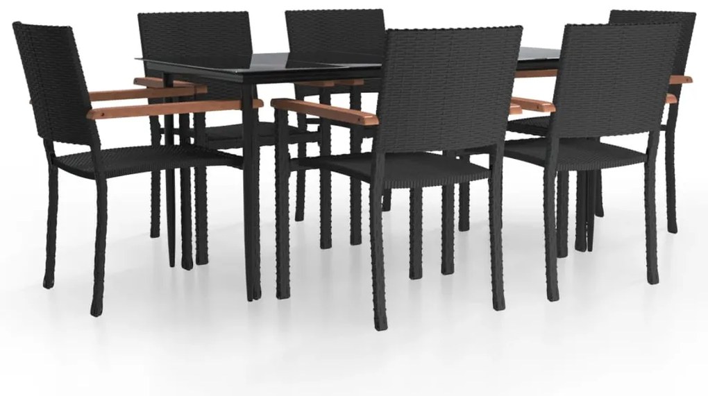 vidaXL Σετ Τραπεζαρίας Κήπου 7 Τεμαχίων Μαύρο από Συνθετικό Ρατάν