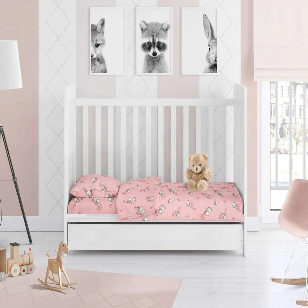 Σεντόνι Βρεφικό Με Λάστιχο Birds 15 Pink DimCol Κούνιας 70x155cm 100% Cotton Flannel