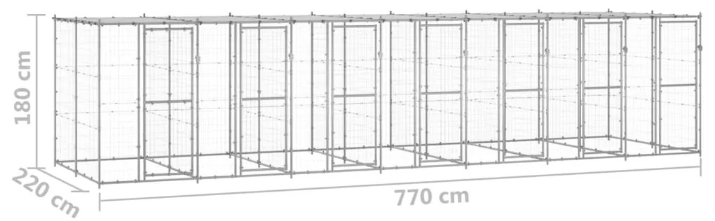 vidaXL Κλουβί Σκύλου Εξ. Χώρου με Στέγαστρο 16,94 μ² Γαλβ. Χάλυβας