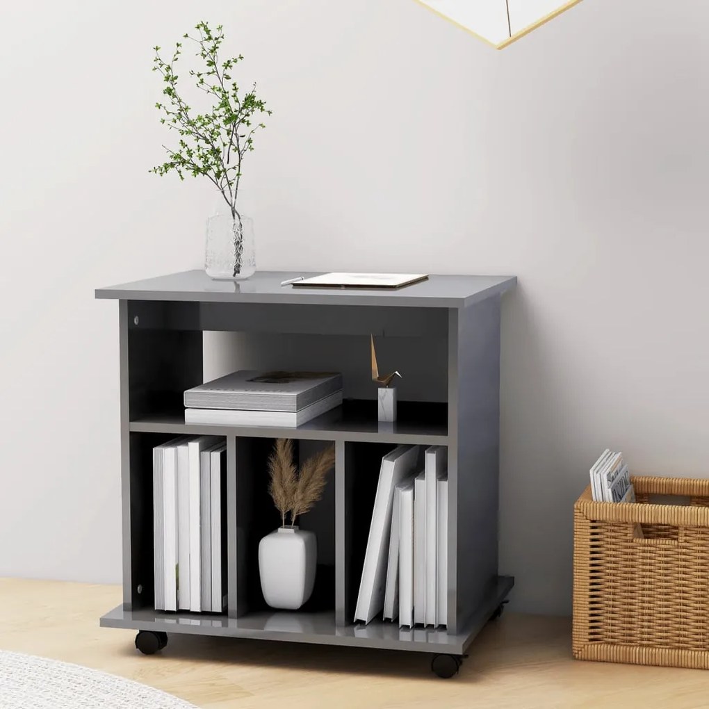 vidaXL Ντουλάπι Τροχήλατο Γυαλιστ. Γκρι 60x45x60 εκ. από Μοριοσανίδα
