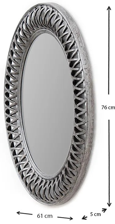 Οβάλ πλαστικός καθρέπτης σε χρώμα ασημί-μπρονζέ 76x61
