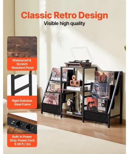 VEVOR 3-Tier Record Player Stand Metal Vinyl Record Stand up to 280 Album Black