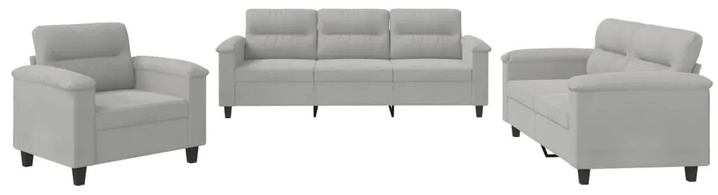 vidaXLΣετ Σαλονιού3Τεμαχίων Ανοιχτό Γκρι Ύφασμα Μικροϊνών με Μαξιλάρια