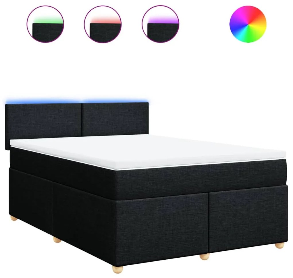 vidaXL Κρεβάτι Boxspring με Στρώμα Μαύρο 160x200 εκ. Υφασμάτινο