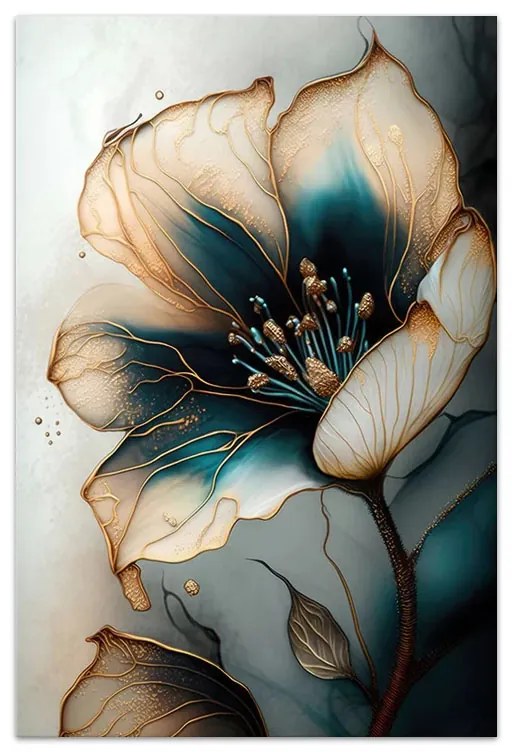 Πίνακας σε καμβά "Emerald Golden Flower" Megapap ψηφιακής εκτύπωσης 70x100x3εκ. - 0241225