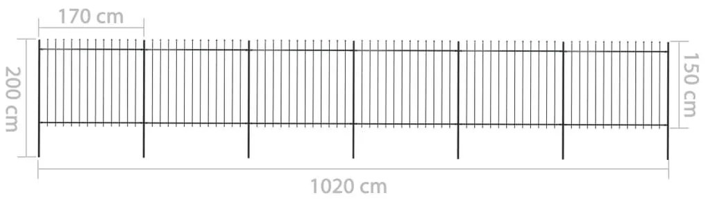 Κάγκελα Περίφραξης με Λόγχες Μαύρα 10,2 x 1,5 μ. από Χάλυβα - Μαύρο