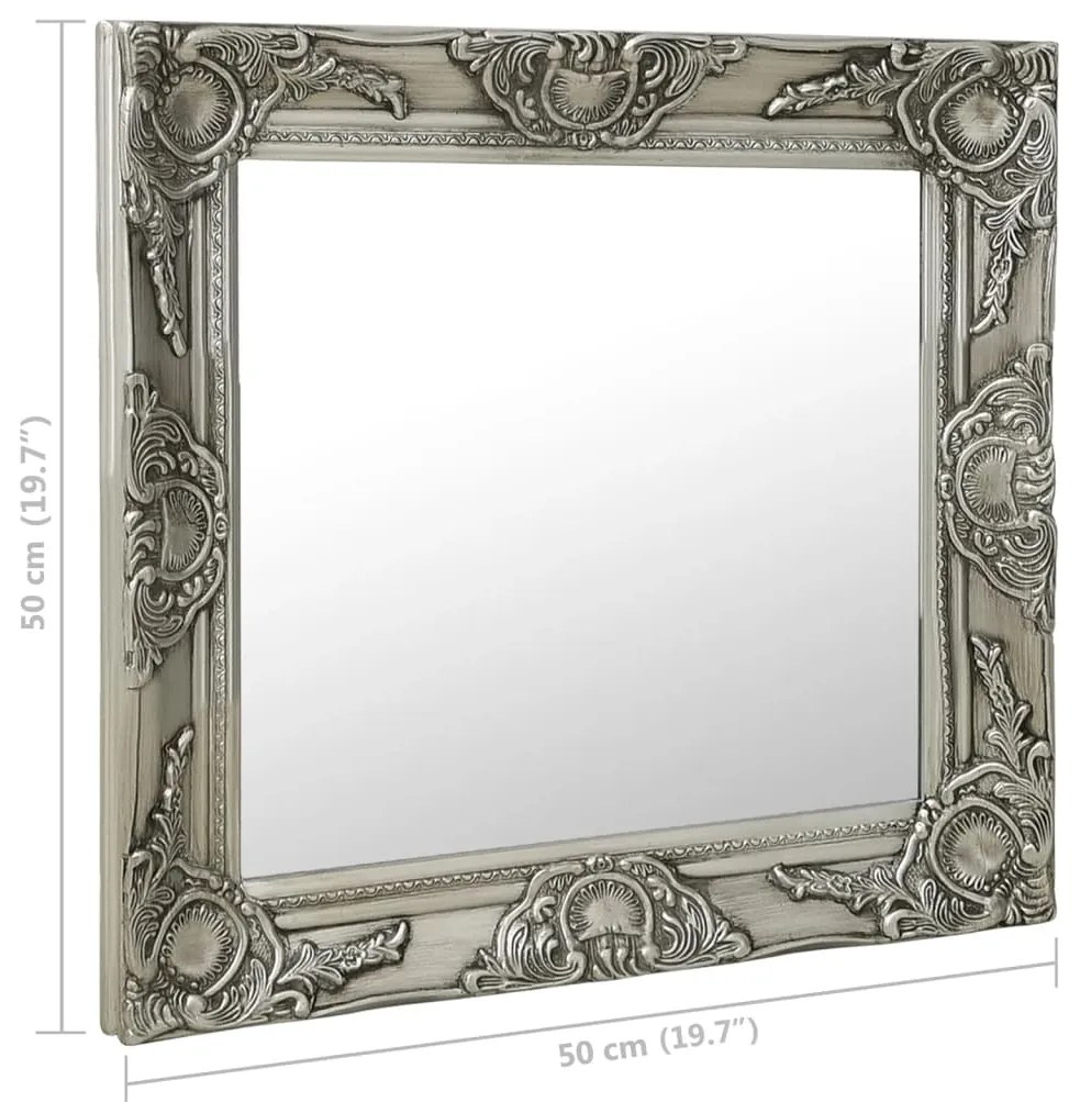 vidaXL Καθρέφτης Τοίχου με Μπαρόκ Στιλ Ασημί 50 x 50 εκ.