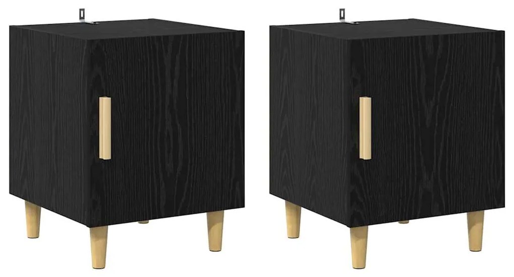 vidaXL Κομοδίνο 2 pcs Μαύρη Οξυά 40 x 40 x 50 cm Επεξεργασμένο ξύλο