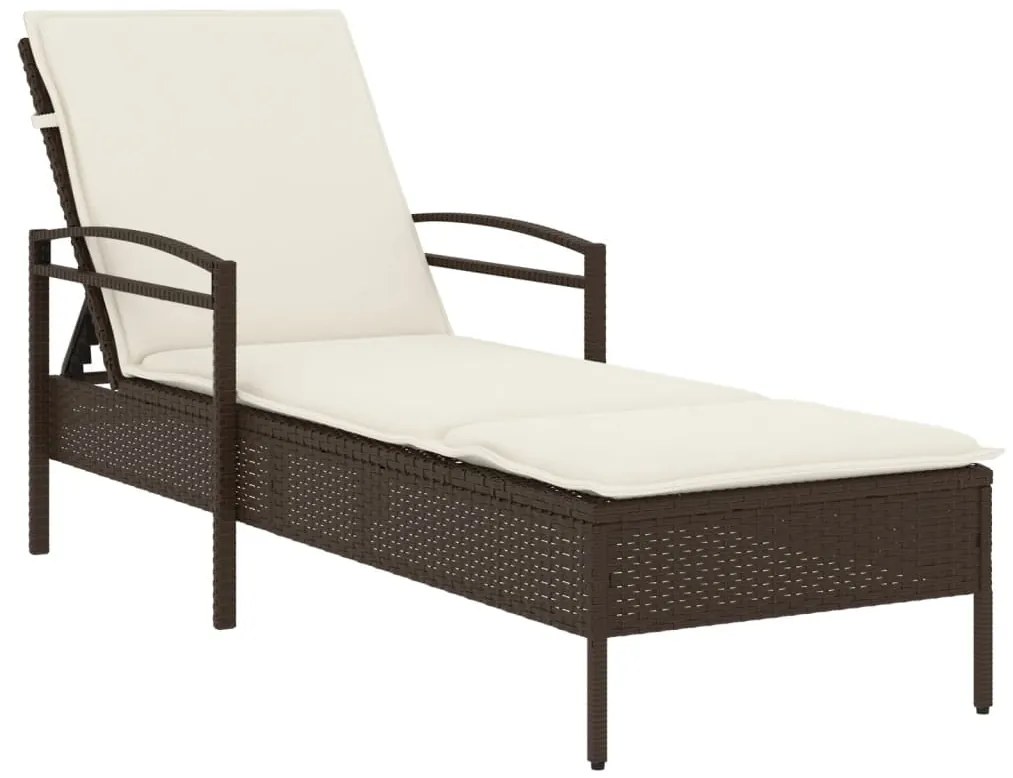 vidaXL Ξαπλώστρα Καφέ 63x200x81 εκ. από Συνθετικό Ρατάν με Μαξιλάρι