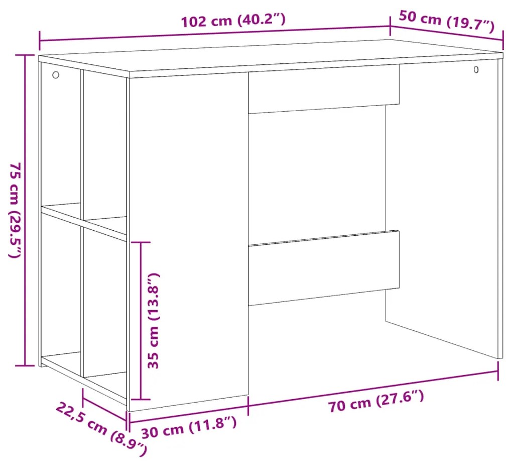 Γραφείο Μαύρο 102x50x75 εκ. από Επεξεργασμένο Ξύλο - Μαύρο