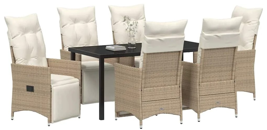 vidaXL Σέτ φαγητού για κήπο με μαξιλάρι 7 pcs Μπεζ Πολυ ράταν