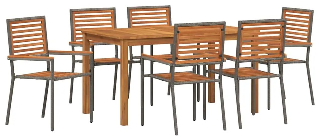 vidaXL Σέτ φαγητού για κήπο 7 pcs Γκρι Πολυ ράταν