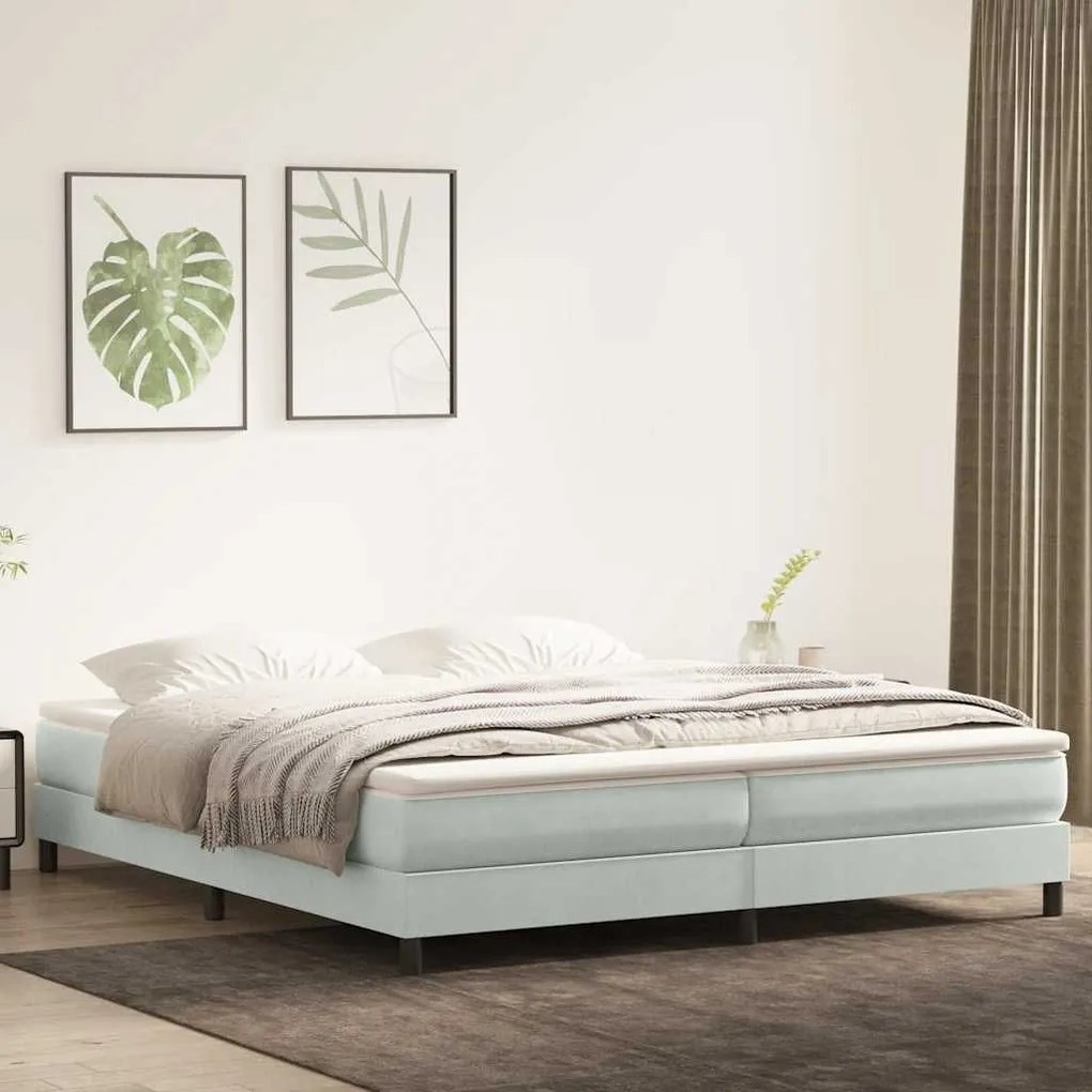 Box Spring κρεβάτι με στρώμα ανοιχτό γκρι 200x220 εκ. Βελούδινο - Γκρι