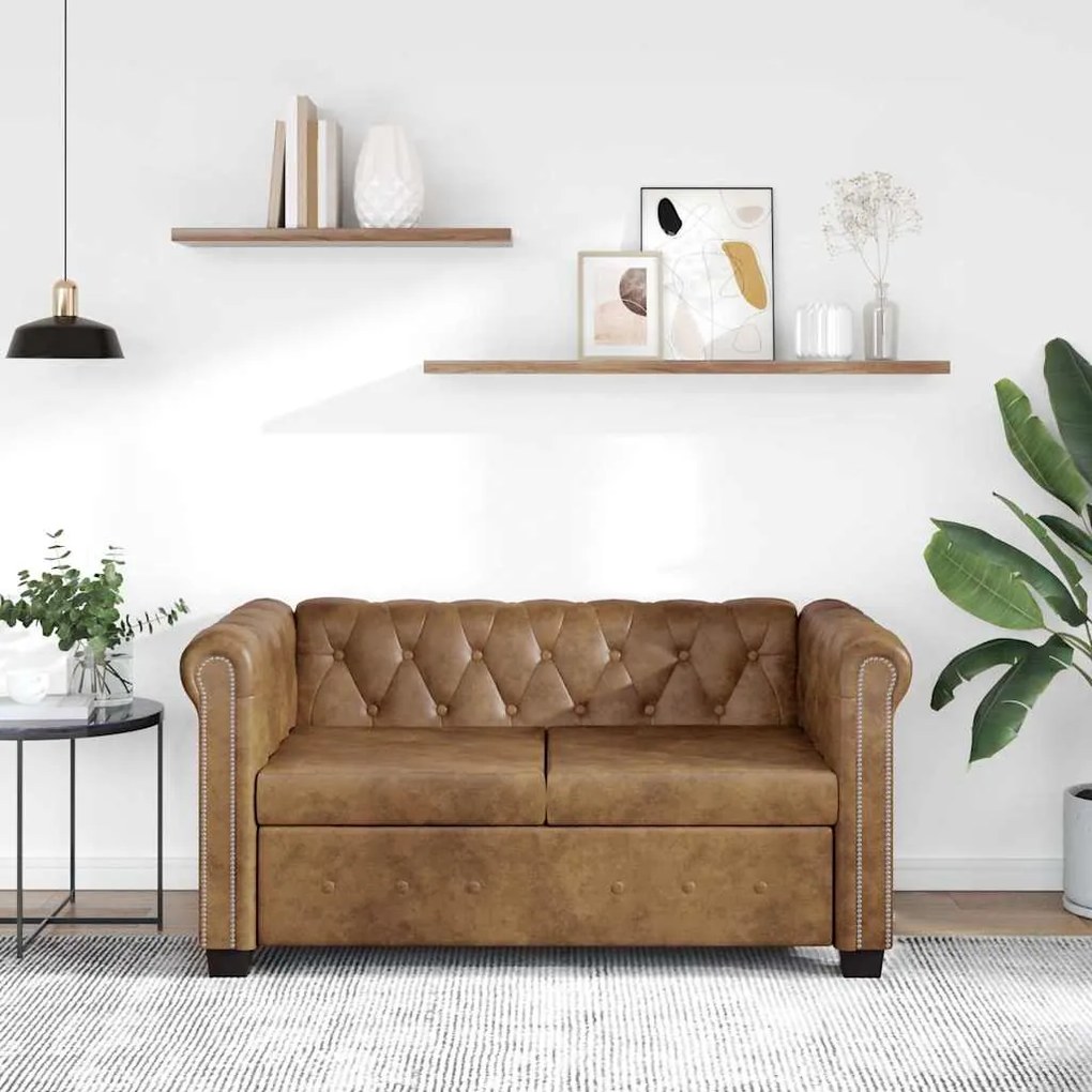 vidaXL Καναπές Διθέσιος Chesterfield Καφέ από Συνθετικό Δέρμα
