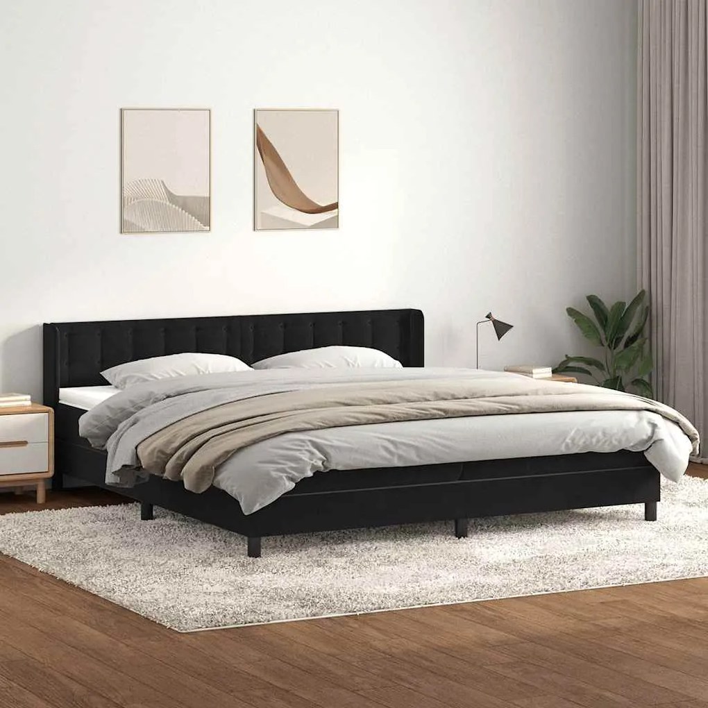 vidaXL Κρεβάτι Boxspring με Στρώμα Μαύρο 200x210 εκ. Βελούδινο