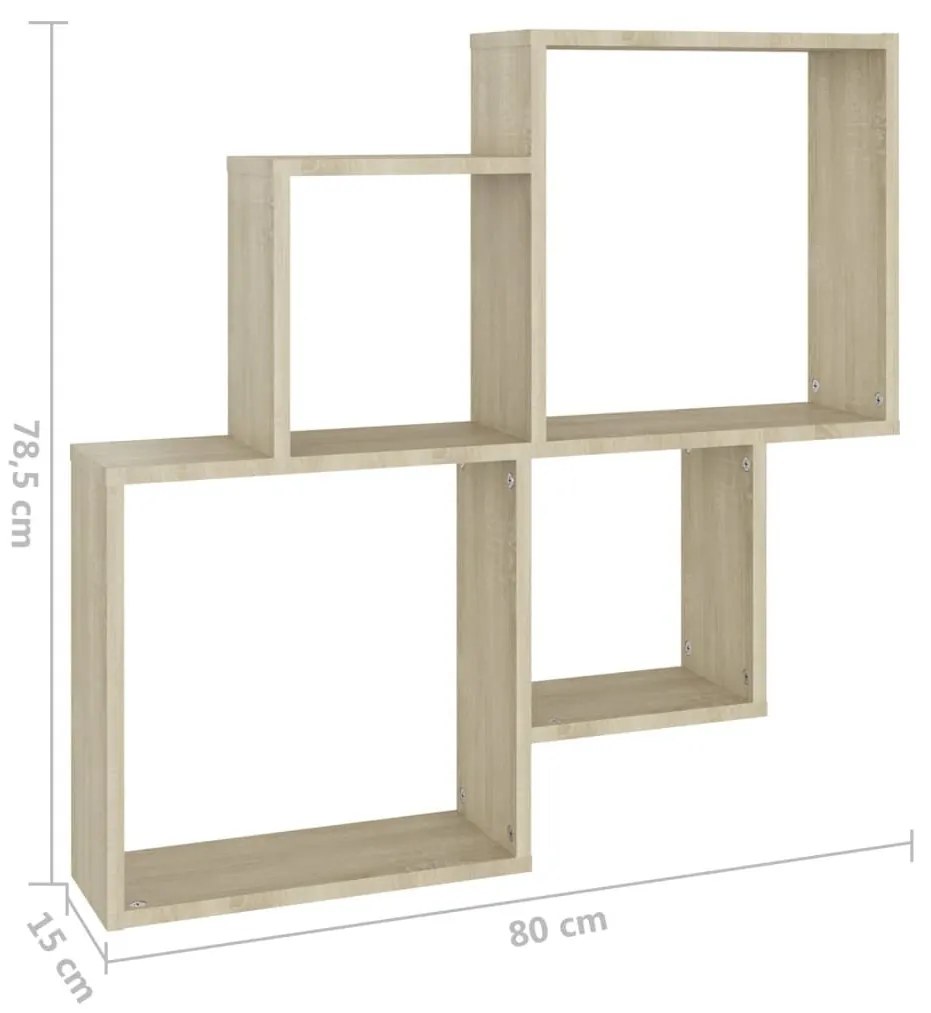 Ράφι Κύβος Τοίχου Sonoma Δρυς 80 x 15 x 78,5 εκ. από Επεξ. Ξύλο - Καφέ