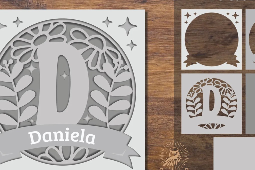 Intra απο ξύλο plywood Χρώμα wenge 3mm-4mm πάχος - Floral Alphabet Shadow Box - Letter D Δίασταση 25x25 cm INTRAFABR-110154095