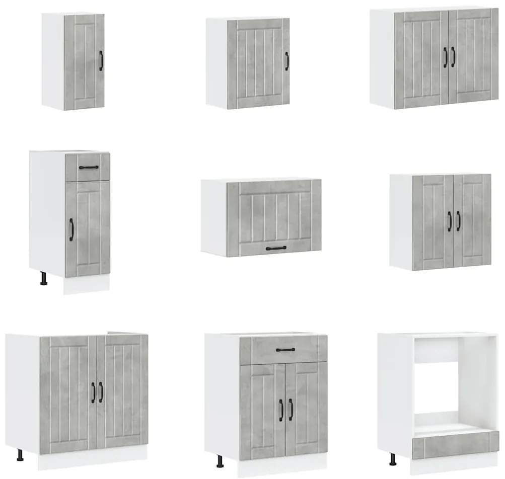 vidaXL Σετ Ντουλάπια Κουζίνας 14 τεμ. Lucca Γκρι Σκυροδ. Επεξ. Ξύλο
