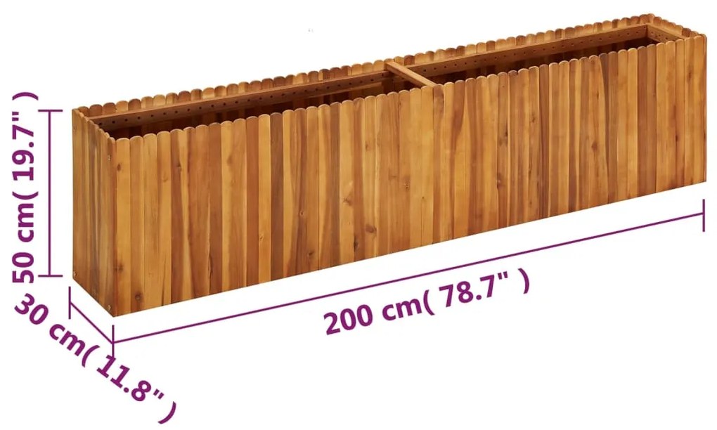 vidaXL Ζαρντινιέρα Υπερυψωμένη 200 x 30 x 50 εκ. Μασίφ Ξύλο Ακακίας