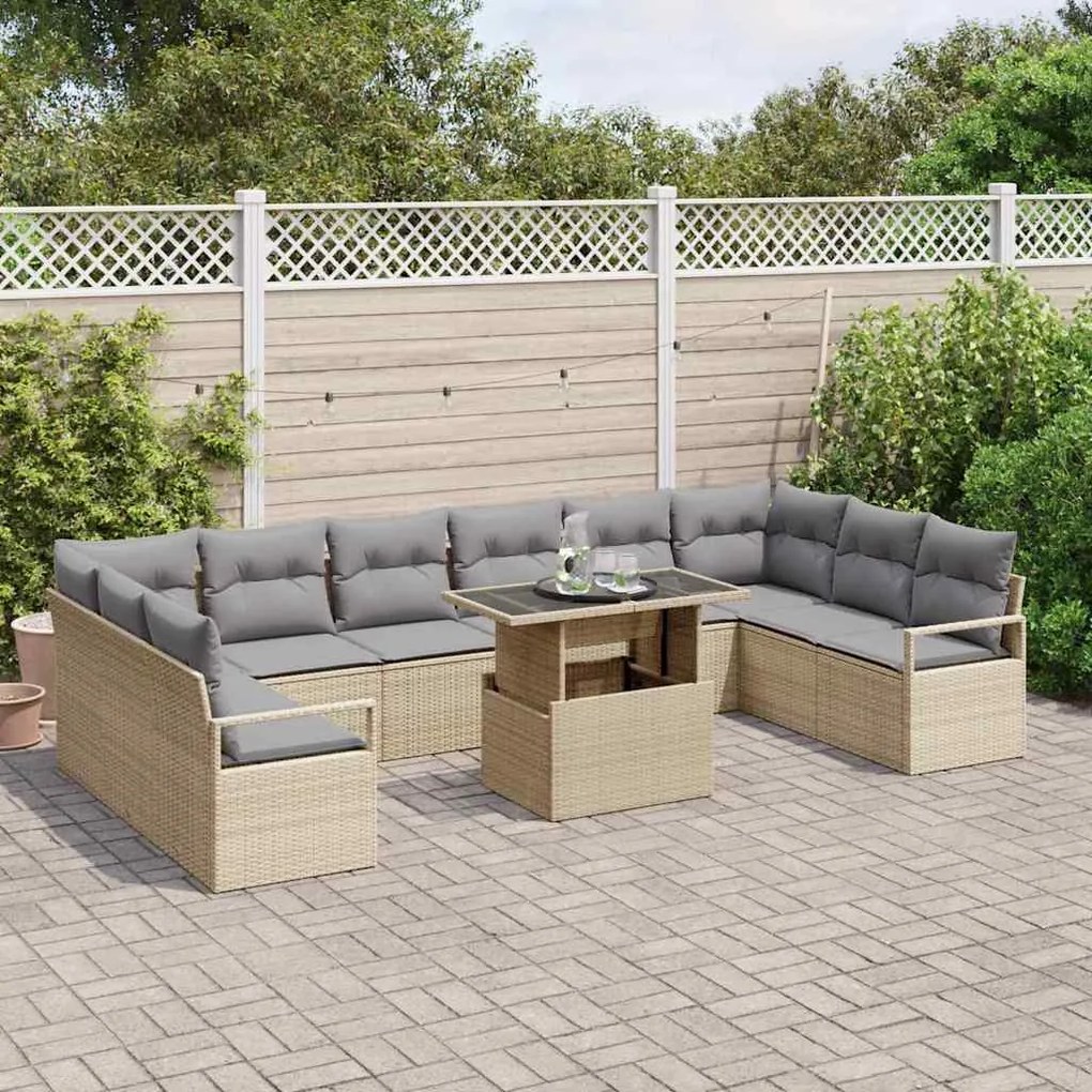 vidaXL Σετ Καναπέ Κήπου 11 pcs μπεζ και ανοιχτό γκρι 100 x 55 x 73 εκ