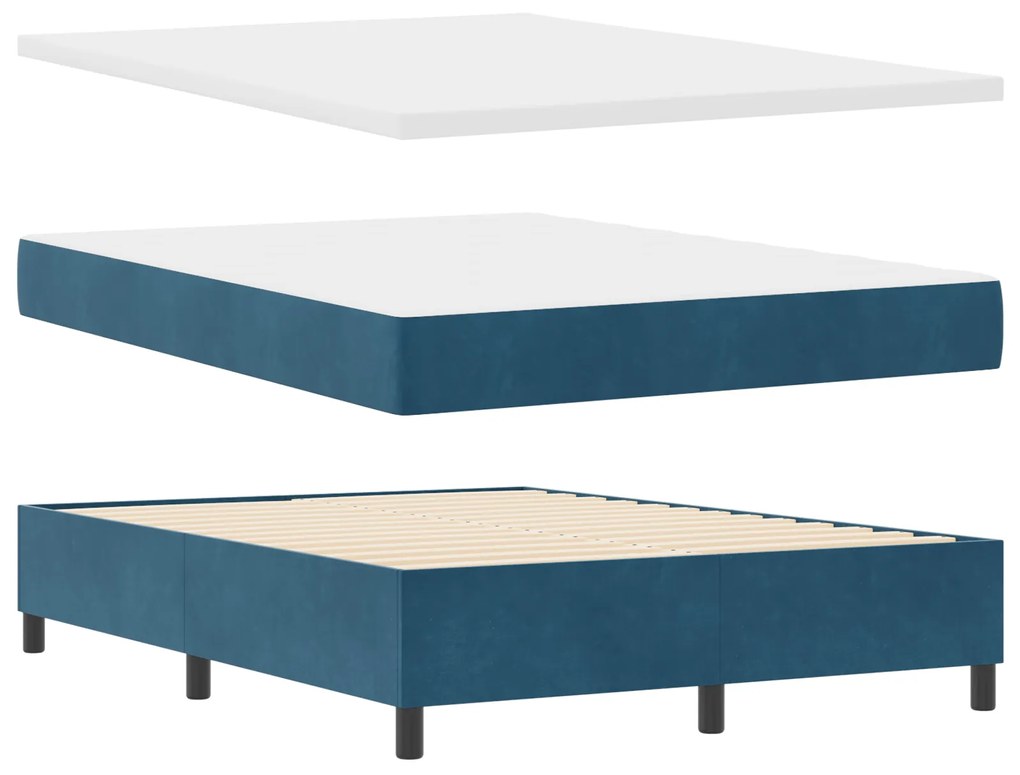 vidaXL Κρεβάτι Box Spring με Στρώμα & Πάγκο Σκούρο Μπλε 160x200 εκ. Βελούδο