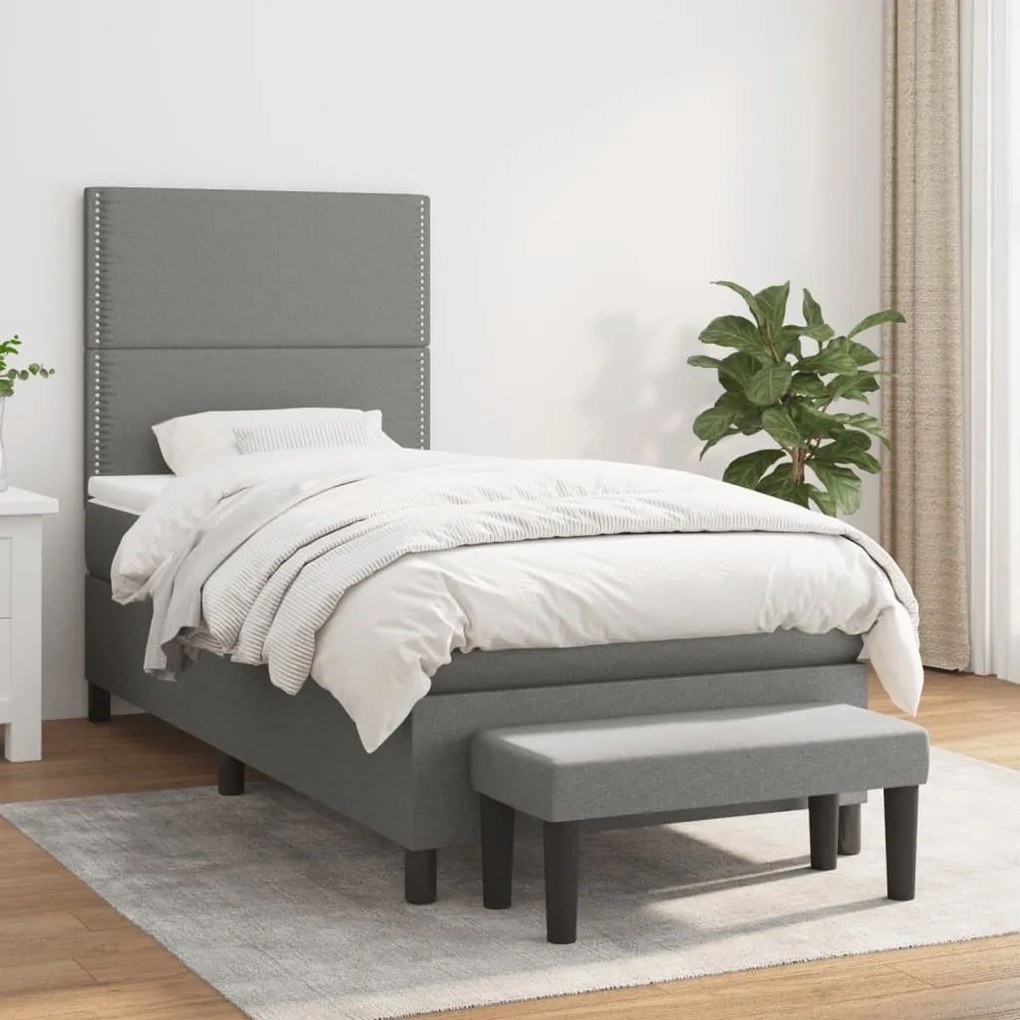 ΚΡΕΒΑΤΙ BOXSPRING ΜΕ ΣΤΡΩΜΑ ΣΚΟΥΡΟ ΓΚΡΙ 100X200 ΕΚ. ΥΦΑΣΜΑΤΙΝΟ 3136494