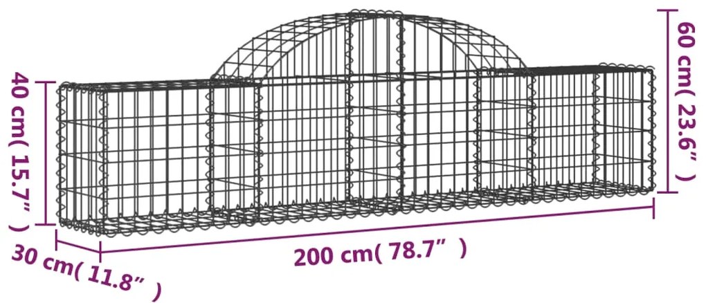 vidaXL Συρματοκιβώτια Τοξωτά 7 τεμ. 200x30x40/60 εκ. Γαλβαν. Ατσάλι