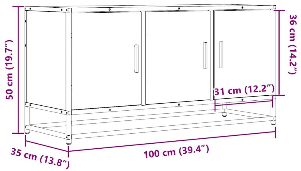 ντουλάπι τηλεόρασης Γκρι Sonoma 100x35x50 cm - Γκρι