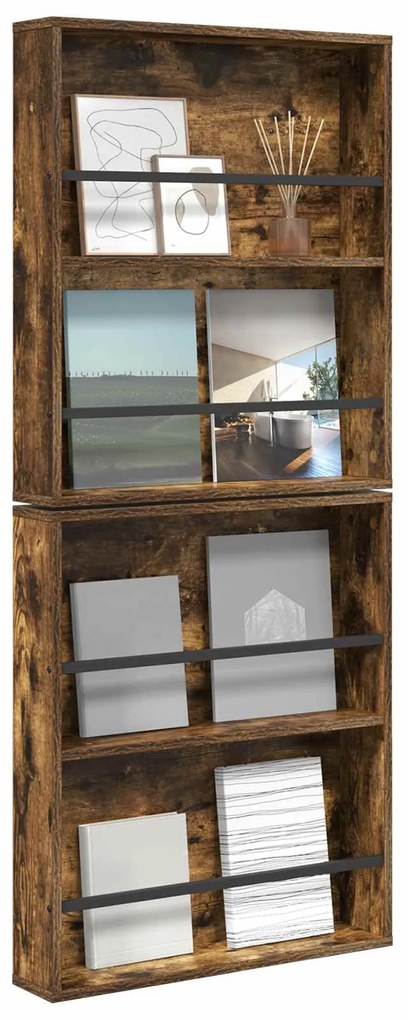 vidaXL Ράφι Περιοδικών με ράφι 2 pcs Καπνιστό Δρύς 60 x 12 x 70 εκ