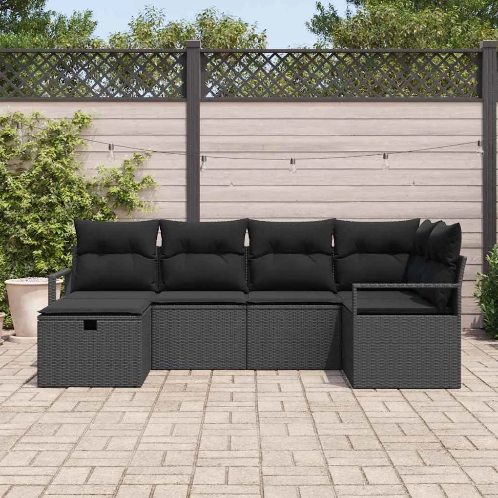 vidaXL Σετ Καναπέ Κήπου με μαξιλάρι 6 pcs Μαύρο Πολυ ράταν