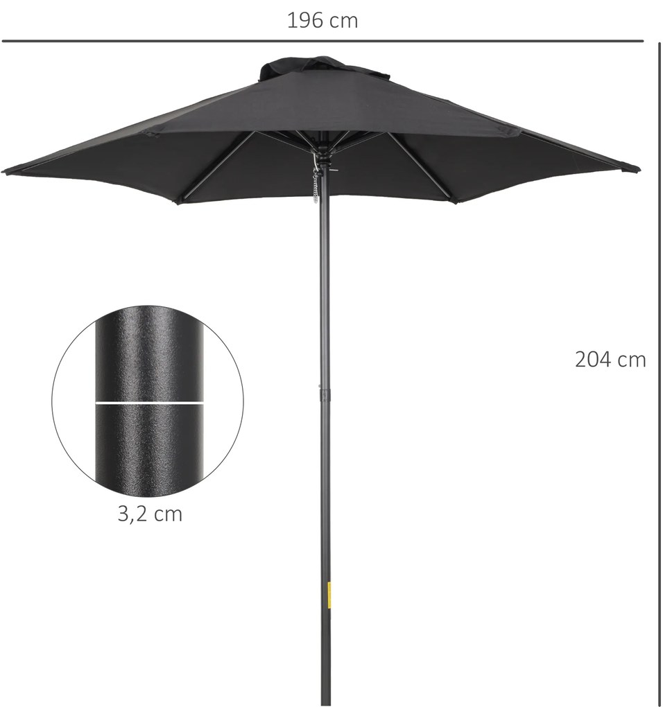 Ομπρέλα εξωτερικού χώρου Outsunny Ø196 cm, εξαγωνική ομπρέλα μπαλκονιού για παραλία, μπαλκόνι, κήπο, μαύρο