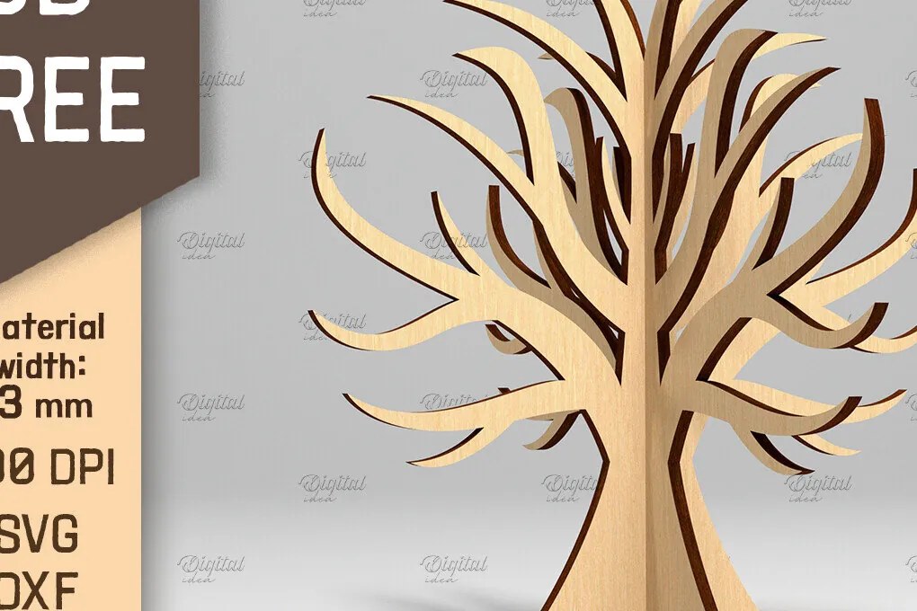 Σετ των 2 Intra απο ξύλο plywood 3mm-4mm πάχος 3D Tree . Κόψιμο με λέιζερ μόνιμου δέντρου Δίασταση 30x20 cm INTRAFABR-87202483