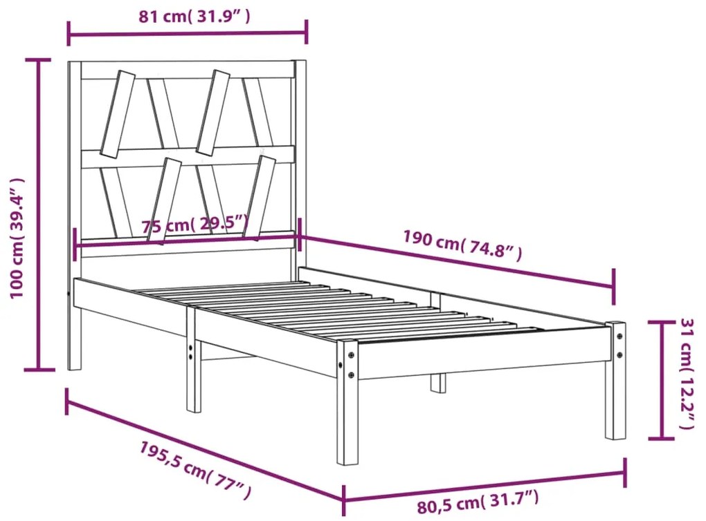 ΠΛΑΙΣΙΟ ΚΡΕΒΑΤΙΟΥ 75X190 ΕΚ. ΑΠΟ ΜΑΣΙΦ ΠΕΥΚΟ 2FT6 SMALL SINGLE 3103958