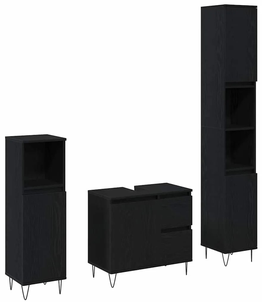 vidaXL Σετ Επίπλων Μπάνιου με πόρτα 3 pcs Μαύρη Οξυά 30 x 30 x 190 εκ